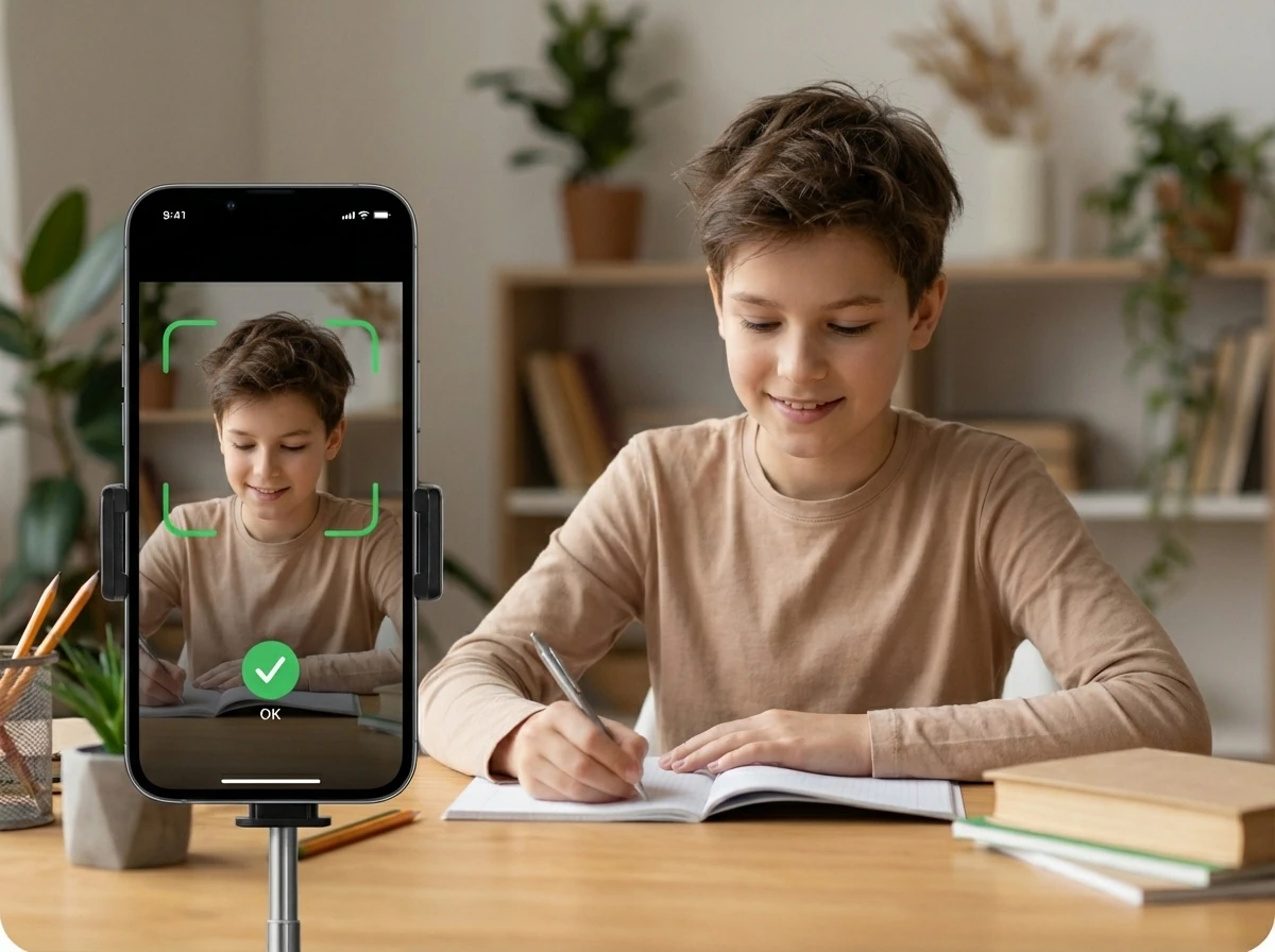 Child studying happily